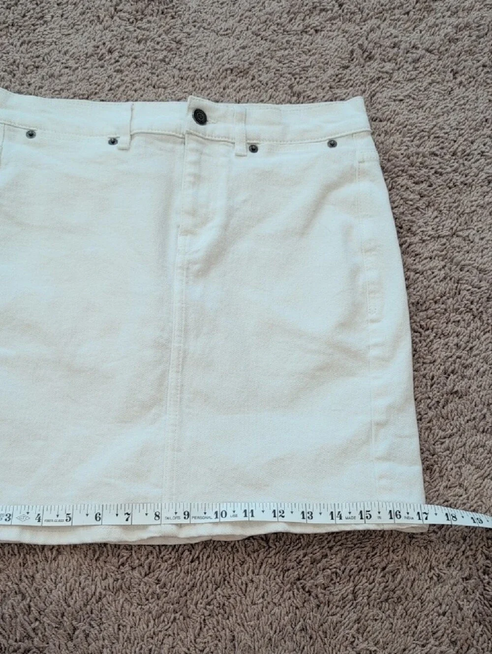 White Cotton Blend Straight Mini Skirt